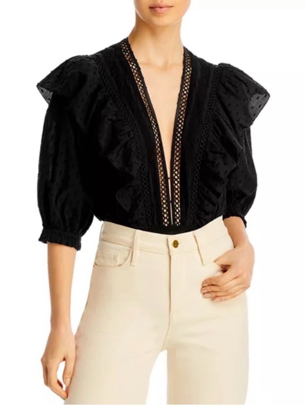 FARM Rio Swiss Dot Lace V-Neck Bodysuit - Picture 2 of 12